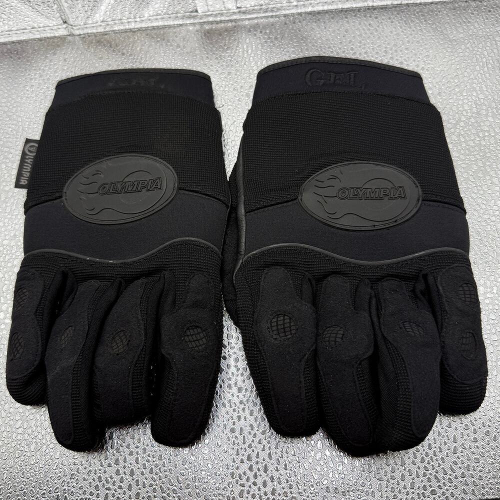 Olympia men's XL black leather and mesh motorcycle riding gloves.